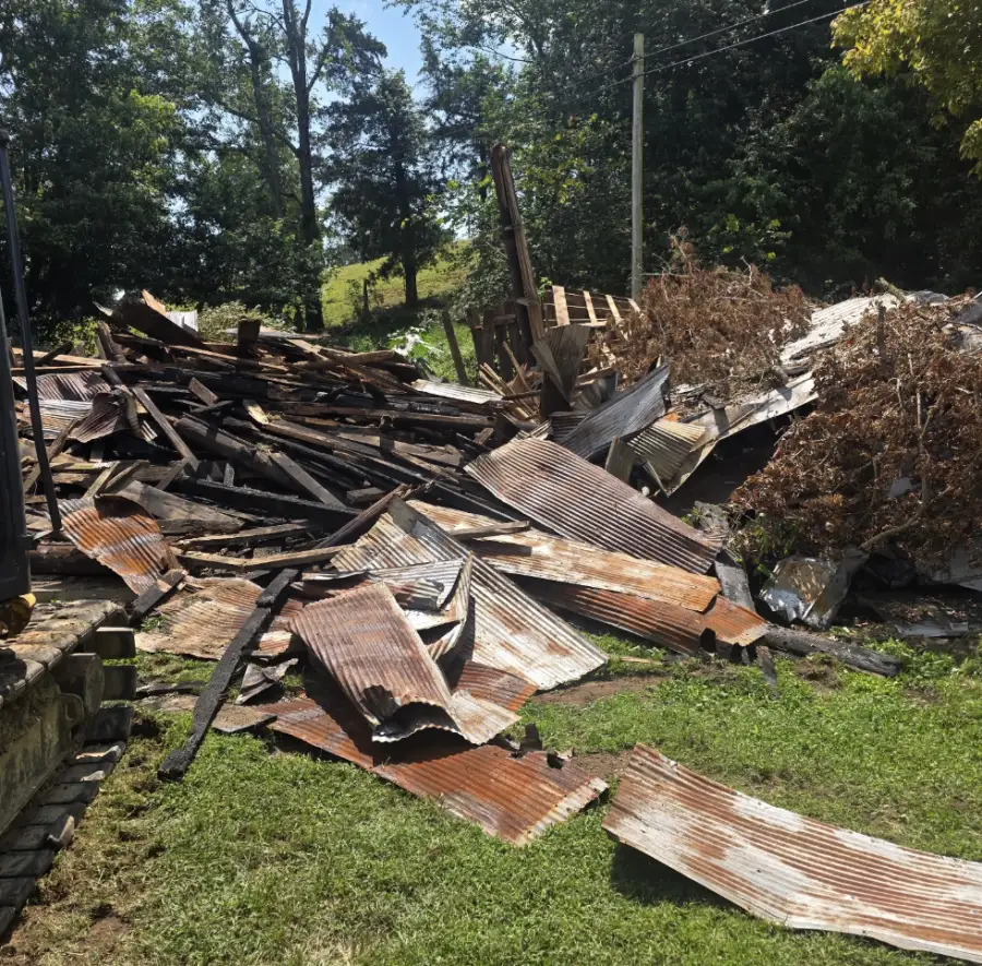 Pile of barn tin and timber after a tear-down